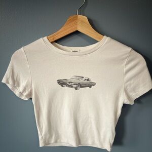 Garage White Crop Top with Car Graphic